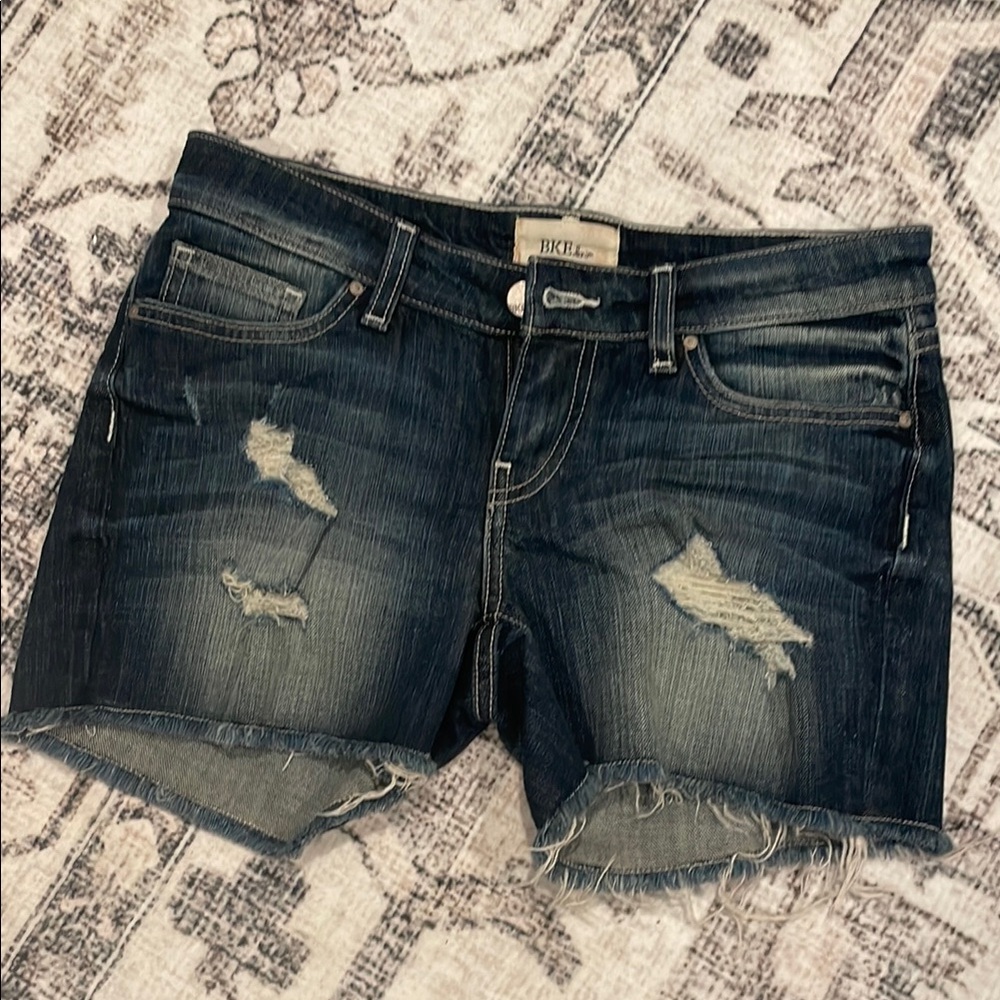 BKE Stella Dark Blue Distressed Denim Shorts